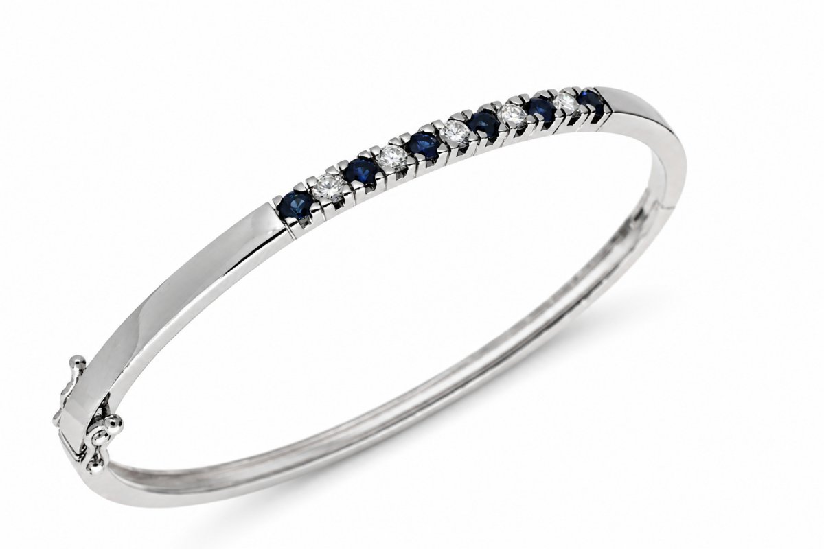 Witgouden Bangle Armband Diamant Saffier